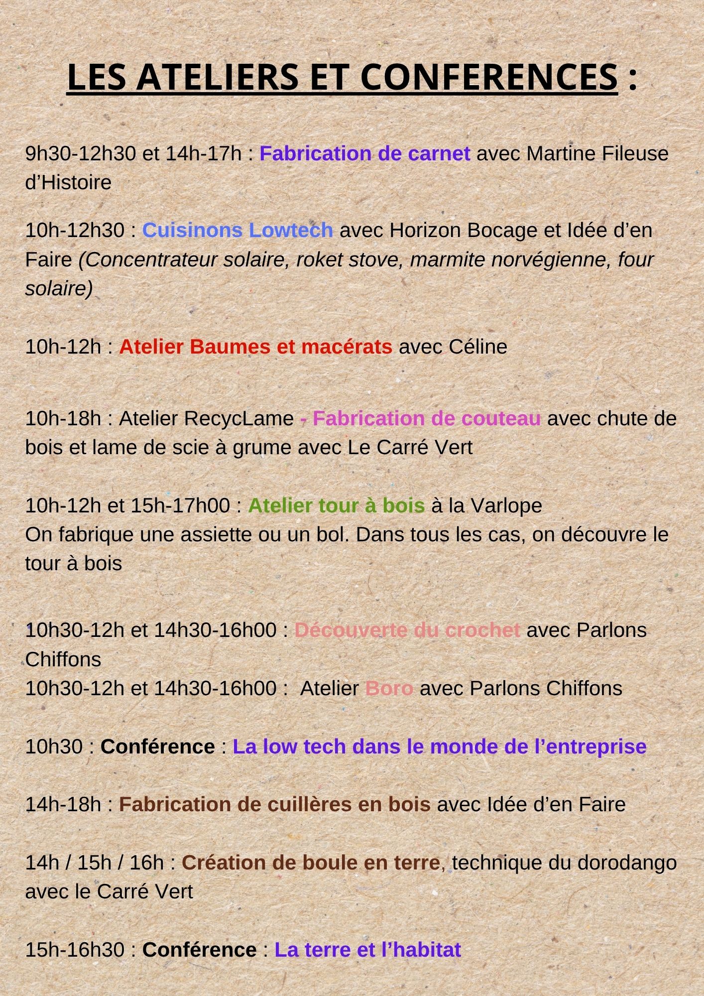 jeudi 7 aout au Cercle Pointu - ateliers et conférences