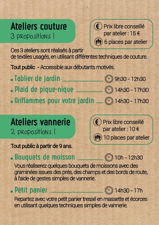 Ateliers couture et vannerie