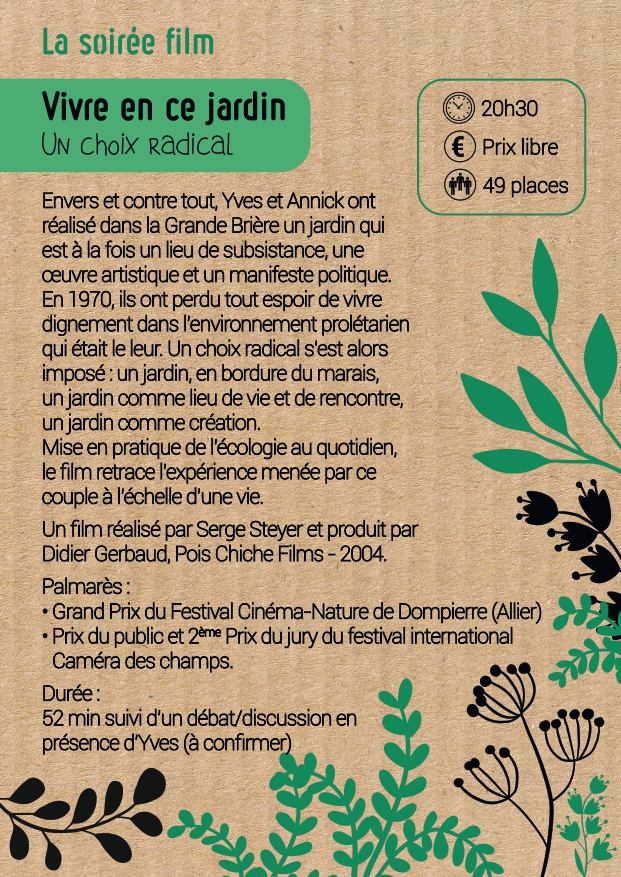 Projection de documentaire - vivre en ce jardin